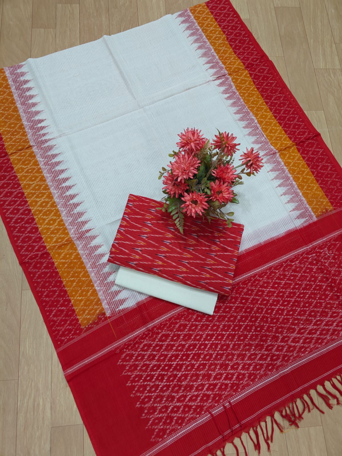 Beautiful Pure Cotton Double Ikkat Unstitched Suit.