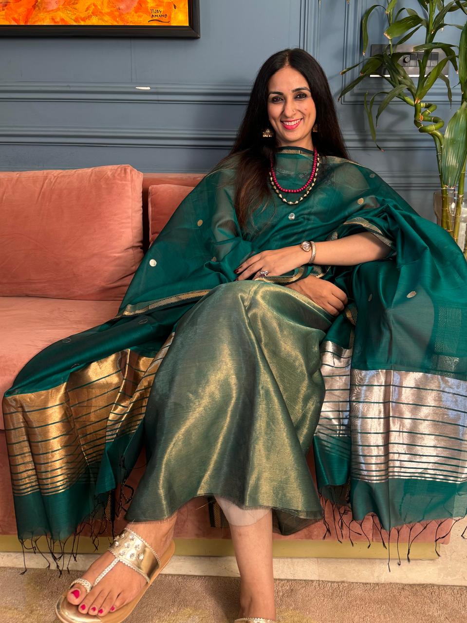 Pure Maheswari Silk Cotton Handwoven Unstitch Suit.