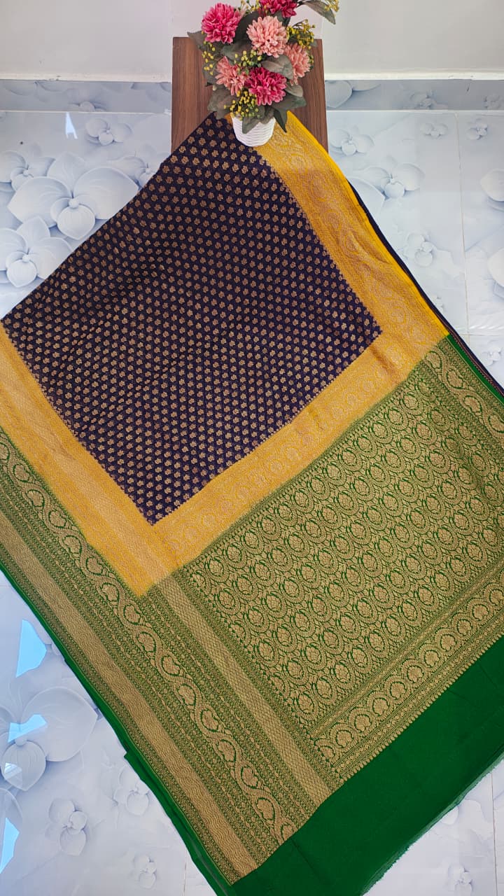 Pure Handloom Khaddi Georgette Saree Zari Work.