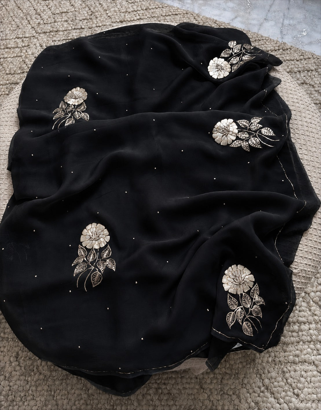 Black Pure Diamond Chiffon Saree.