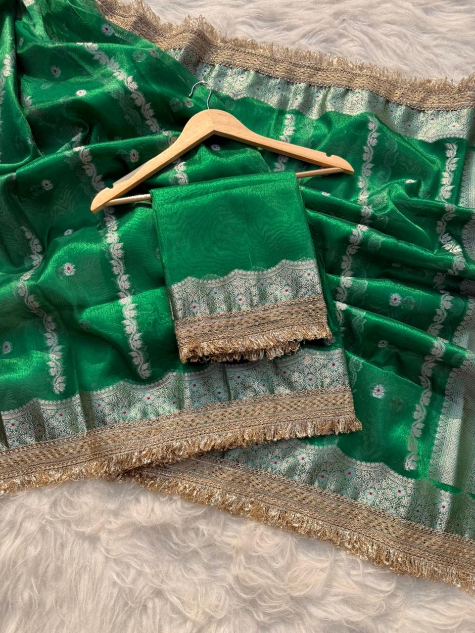 Banarasi Tissue Silk Tilfi Meena Work Saree.