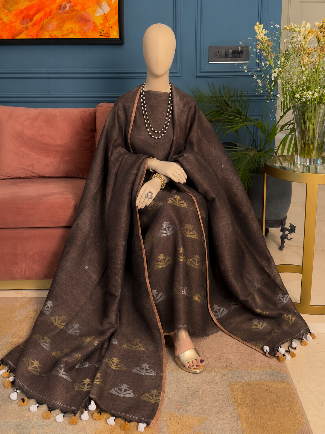 Pure Linen Jamdani Unstitch Suit.
