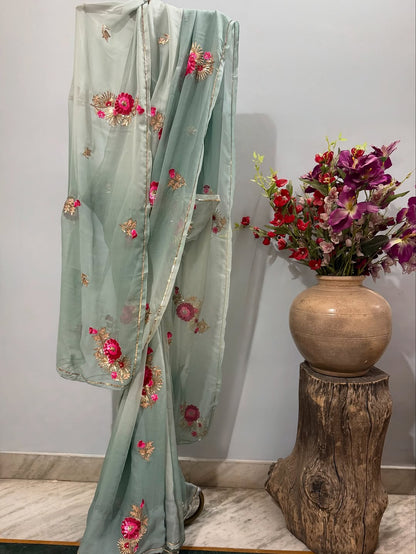 Pure Diamond Chiffon Hand Work Saree.