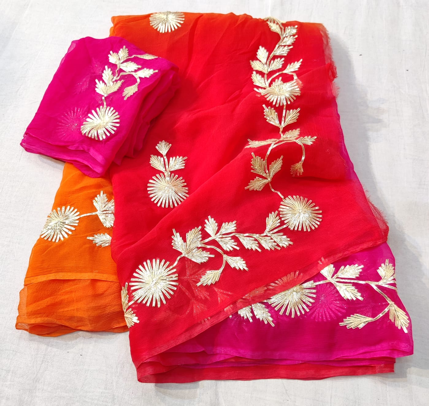 Pure Diamond Chiffon Gota Work Saree With Running Work Blouse