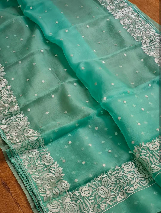 Banarasi Soft Kora Organza Embroidery Work Saree.