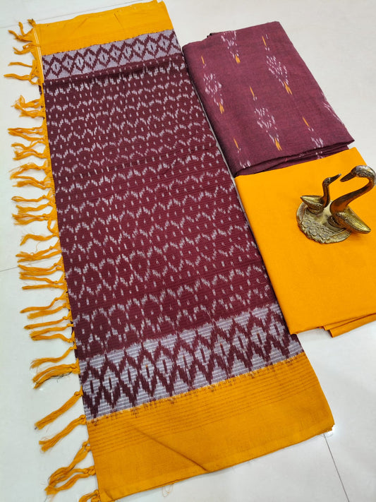 Beautiful Pure Cotton Double Ikkat Unstitched Suit.