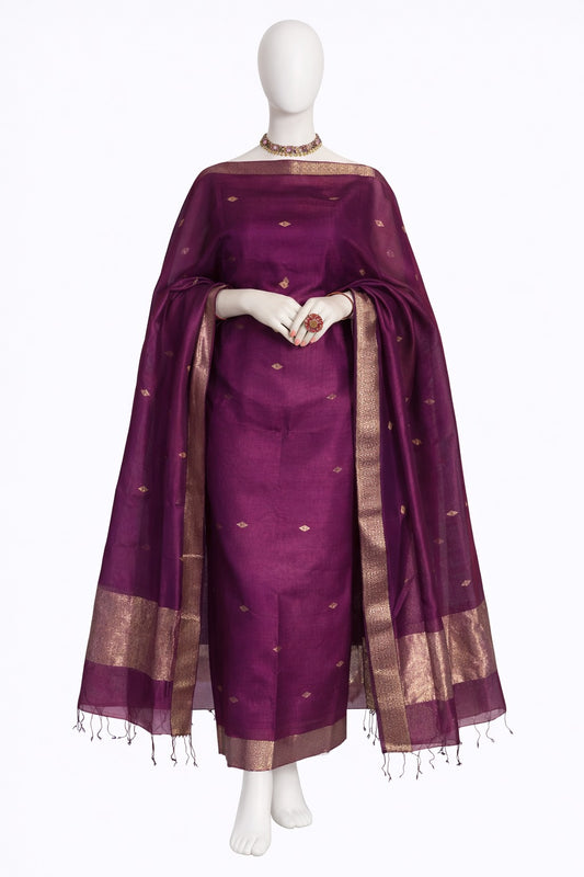 Pure Maheswari Silk Cotton Handwoven Unstitch Suit.