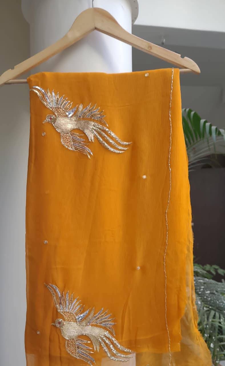 BEAUTIFUL SEQUENCE AND ZARI EMBROIDERY WORK DAIMOND CHIFFON SAREE.