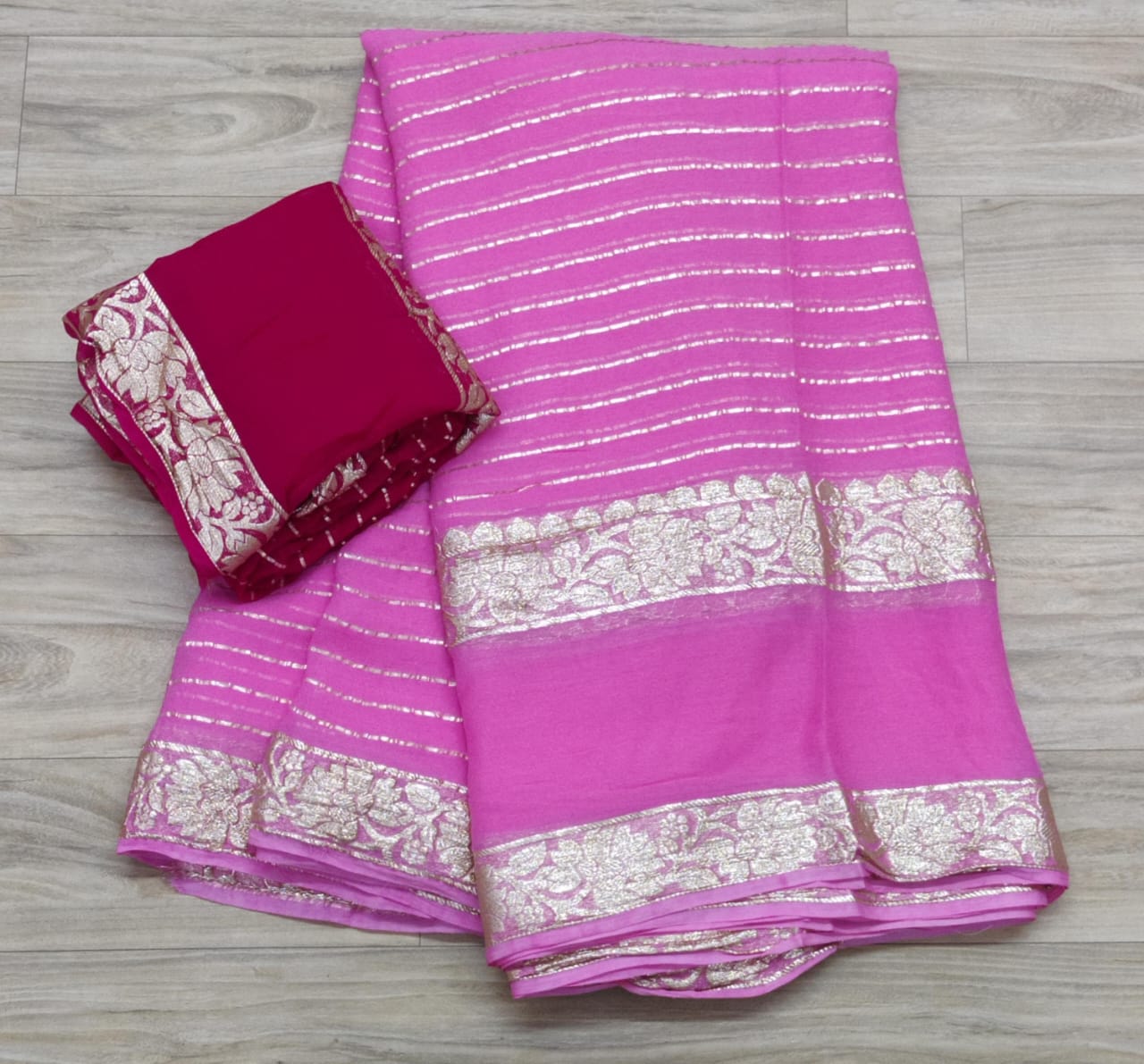 Pure Georgette Zari Weaving Saree with Blouse.