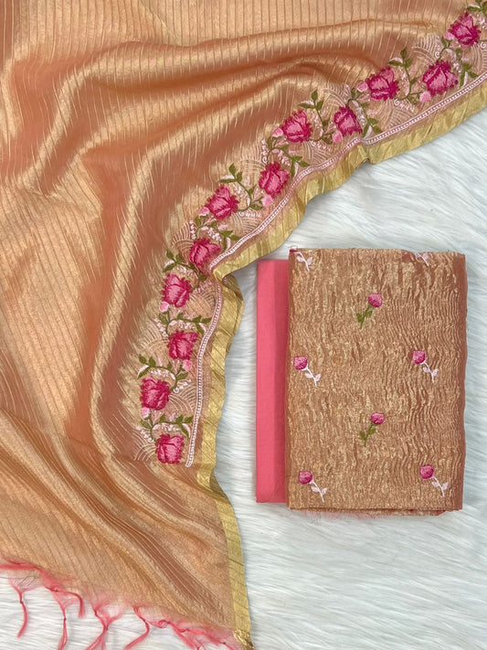 Banarasi Tissue Silk Embroidery Unstitched Suit