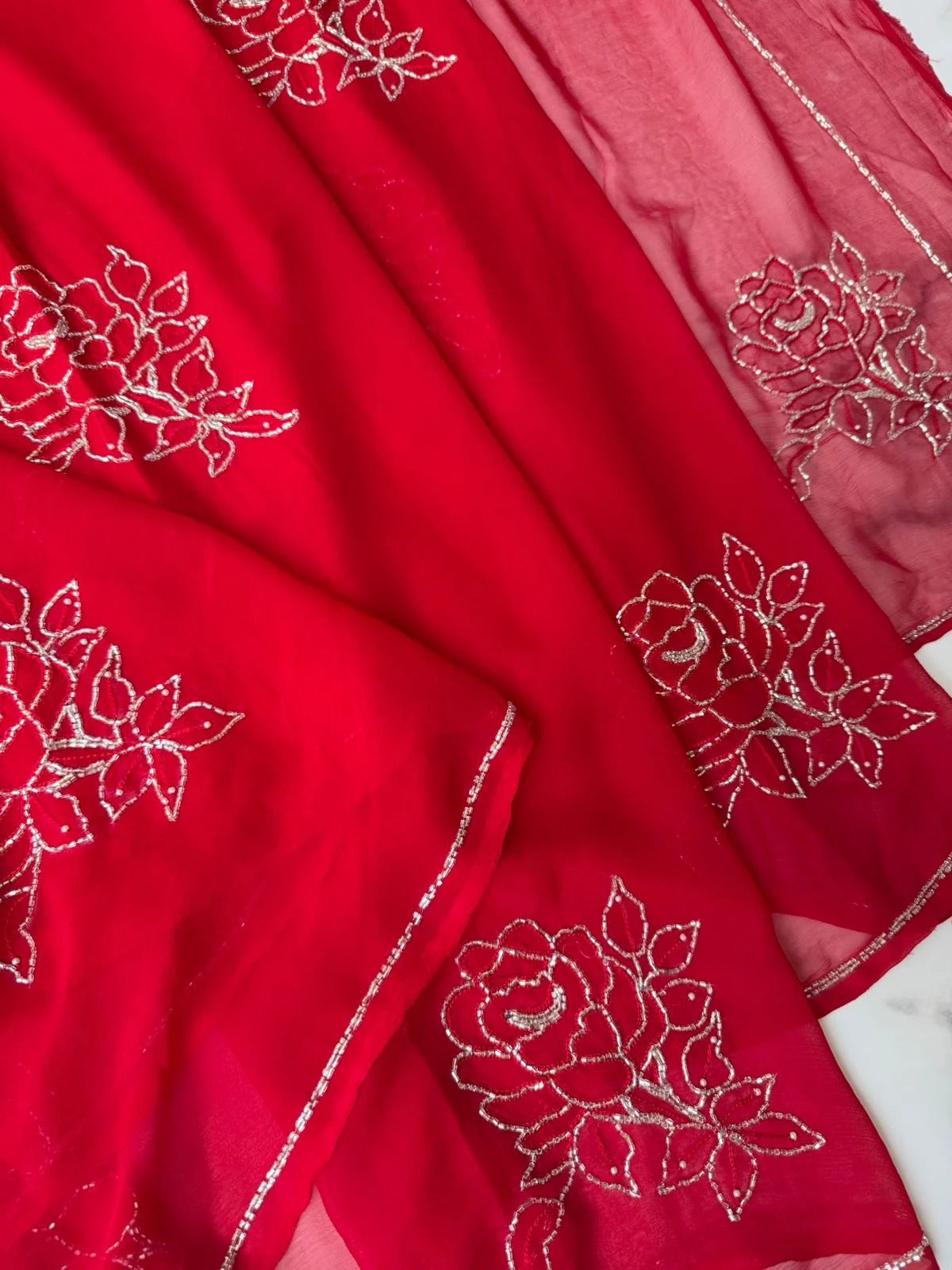 Pure Diamond Chiffon Hand Work Saree.