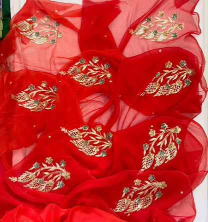 PURE CHIFFON SAREE EMBELLISHED WITH ZARDOZI WORK.