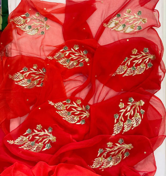 PURE CHIFFON SAREE EMBELLISHED WITH ZARDOZI WORK.