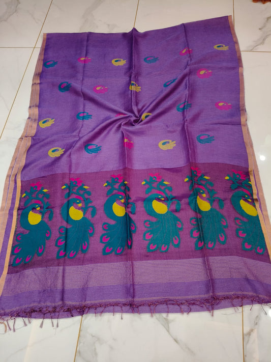 Pure Linen Tissue Saree with Blouse.
