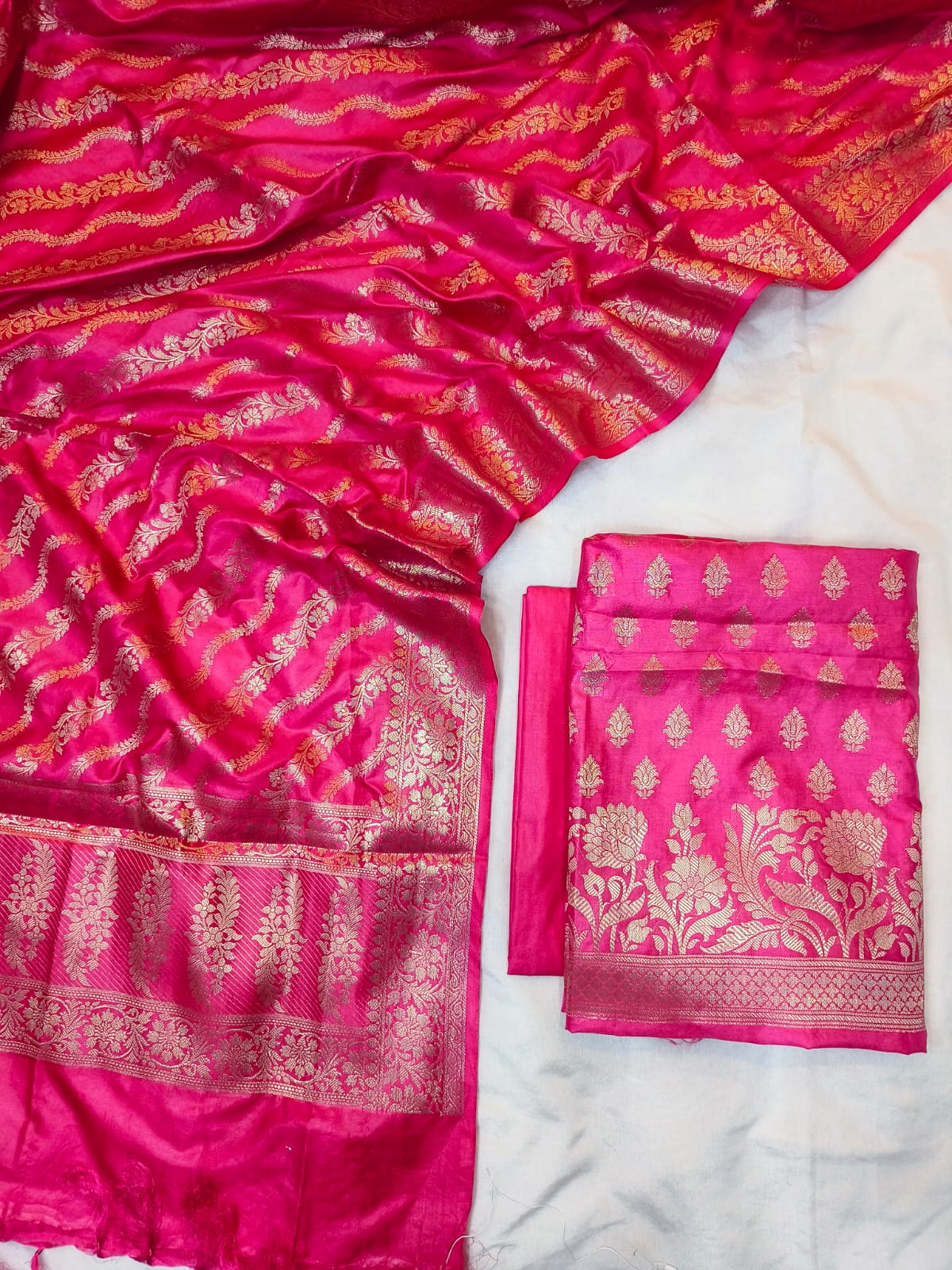 Banarasi Katan Silk Zari Work Unstitched Suit with Dupatta