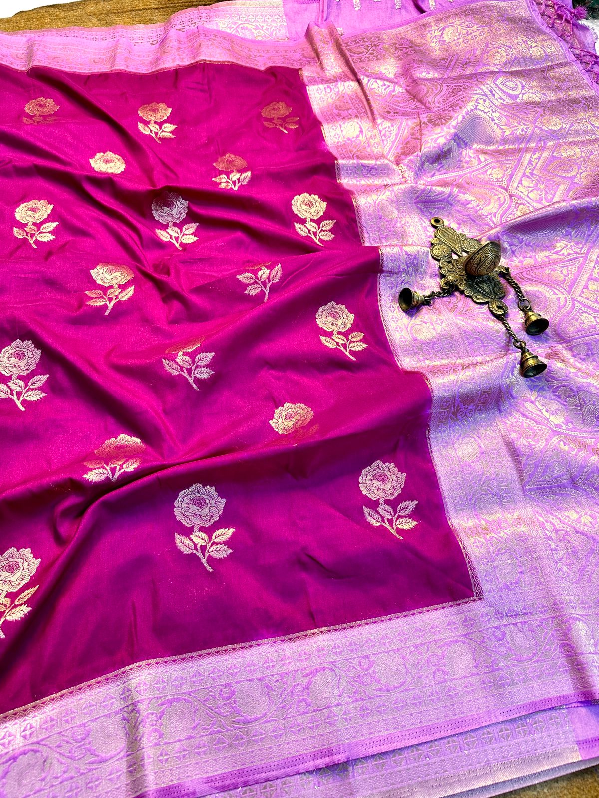 Banarasi Crep Silk Saree With Zari work.