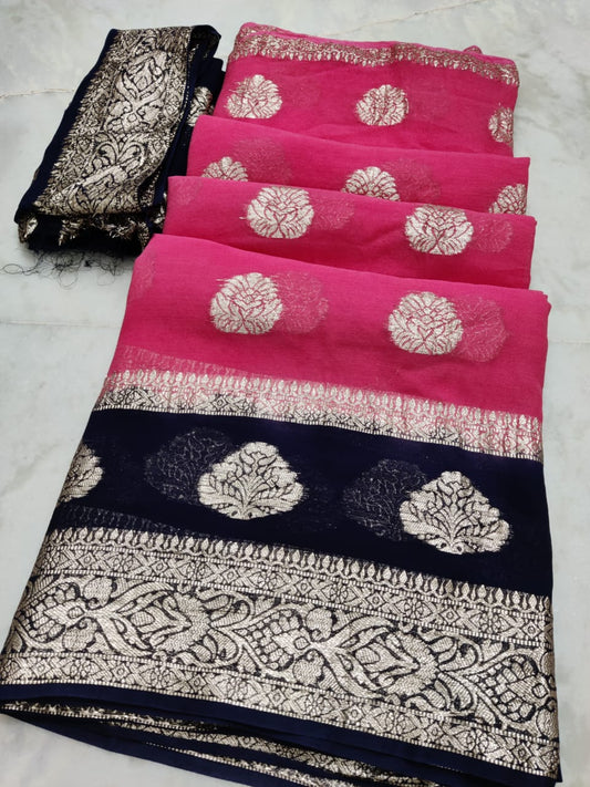 Pure Georgette Beautiful Rose Zari Weaving saree