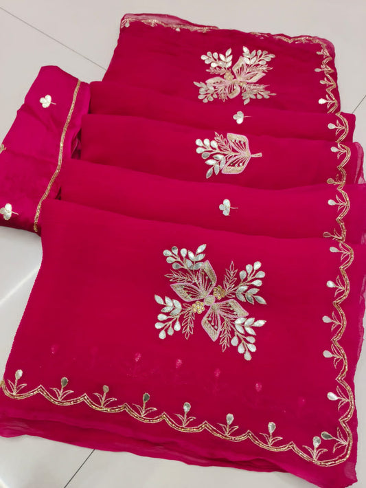 Pure Diamond Chiffon Handwork Gota Patti Saree