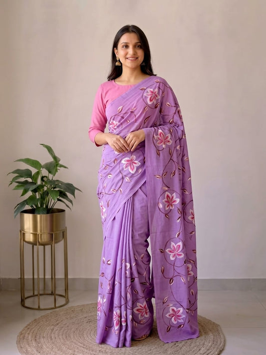 Pure Cotton Hand Block Printed Saree With Blouse.
