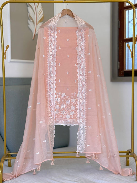 Pure Banarasi Chanderi Silk Embroidery Work Unstitched Suit.