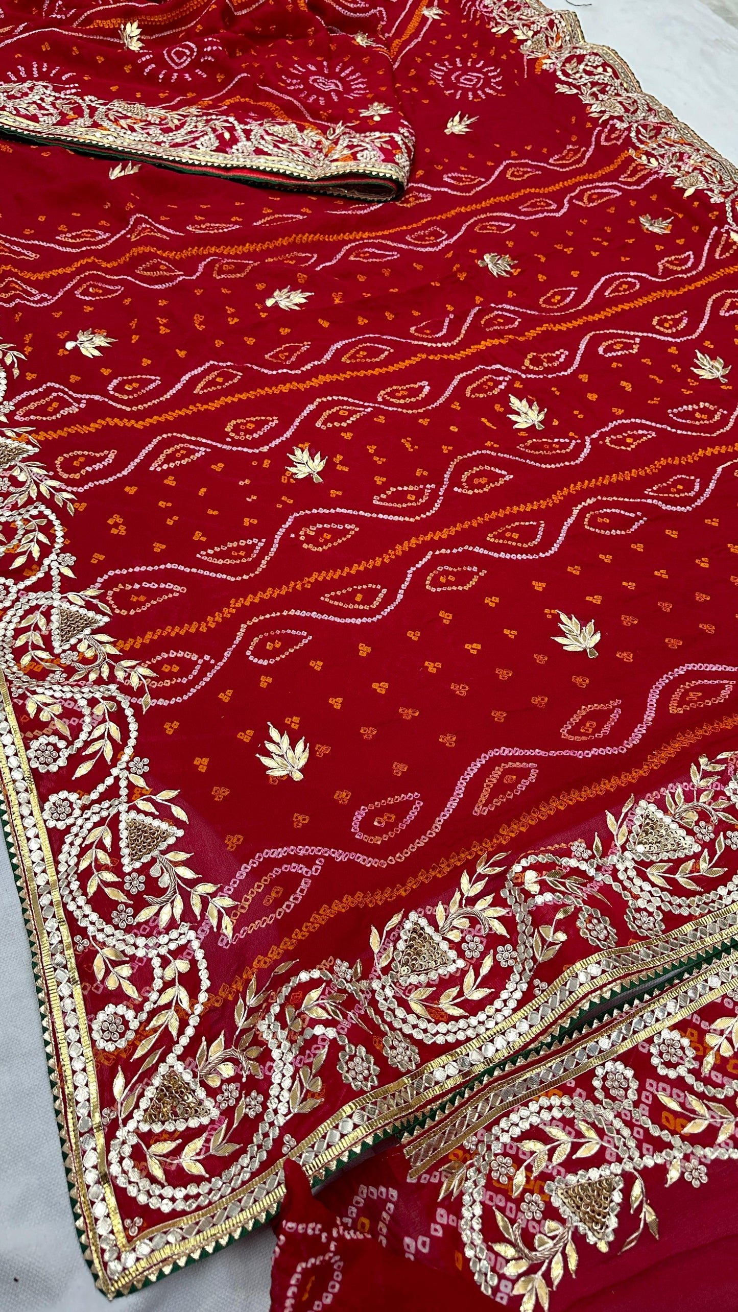 Pure rai Bandhej saree with pure gotapatti handwork