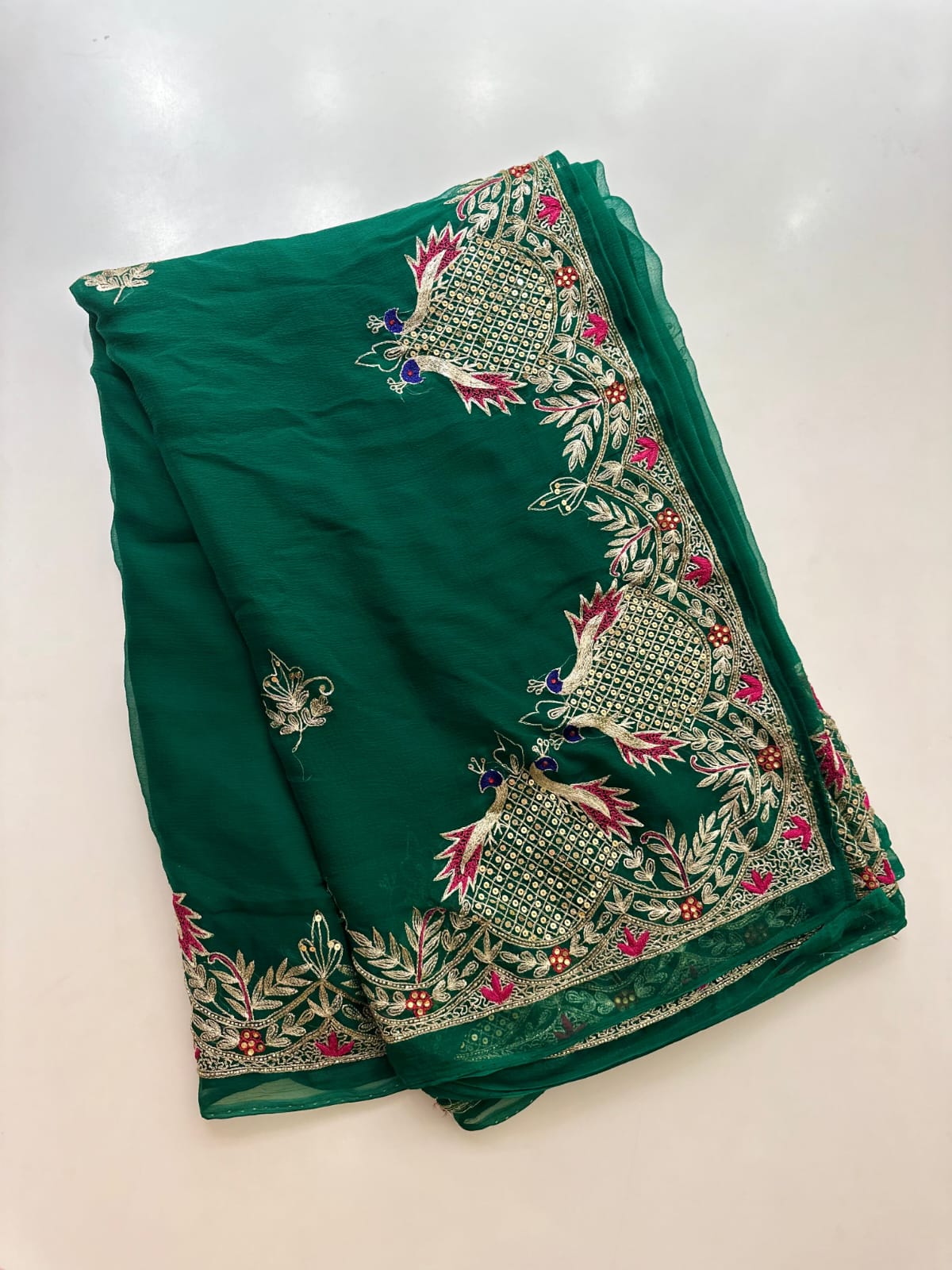 Pure Diamond Chiffon Beautiful Hand Work Saree