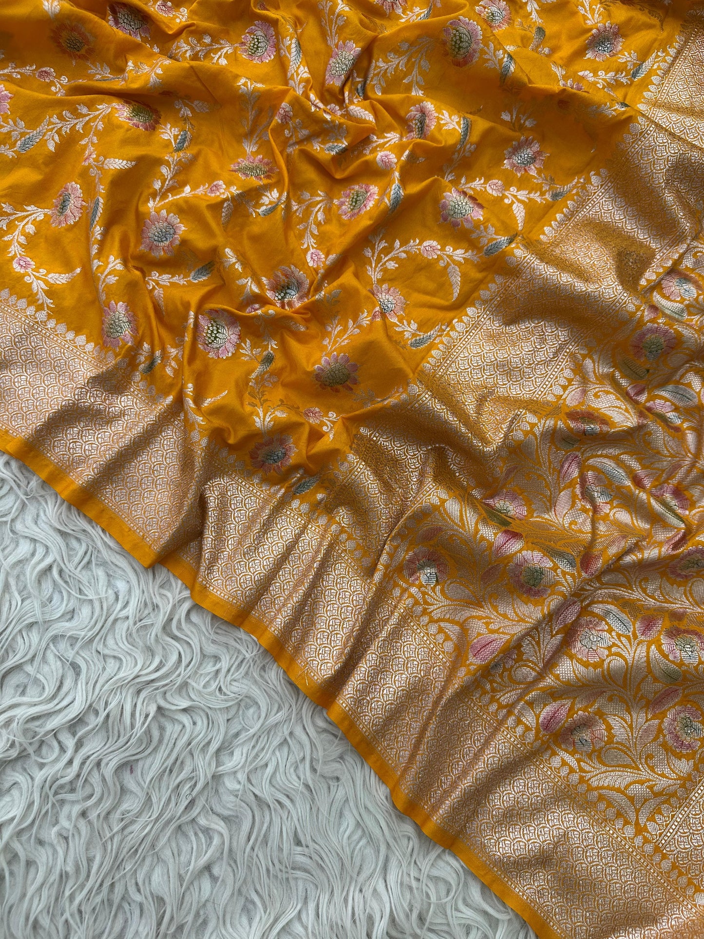 Banarasi Mashru Silk Allover Hand Brush dye Saree With Zari work.