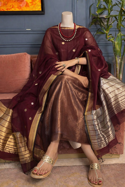 Pure Maheswari Silk Cotton Handwoven Unstitch Suit.