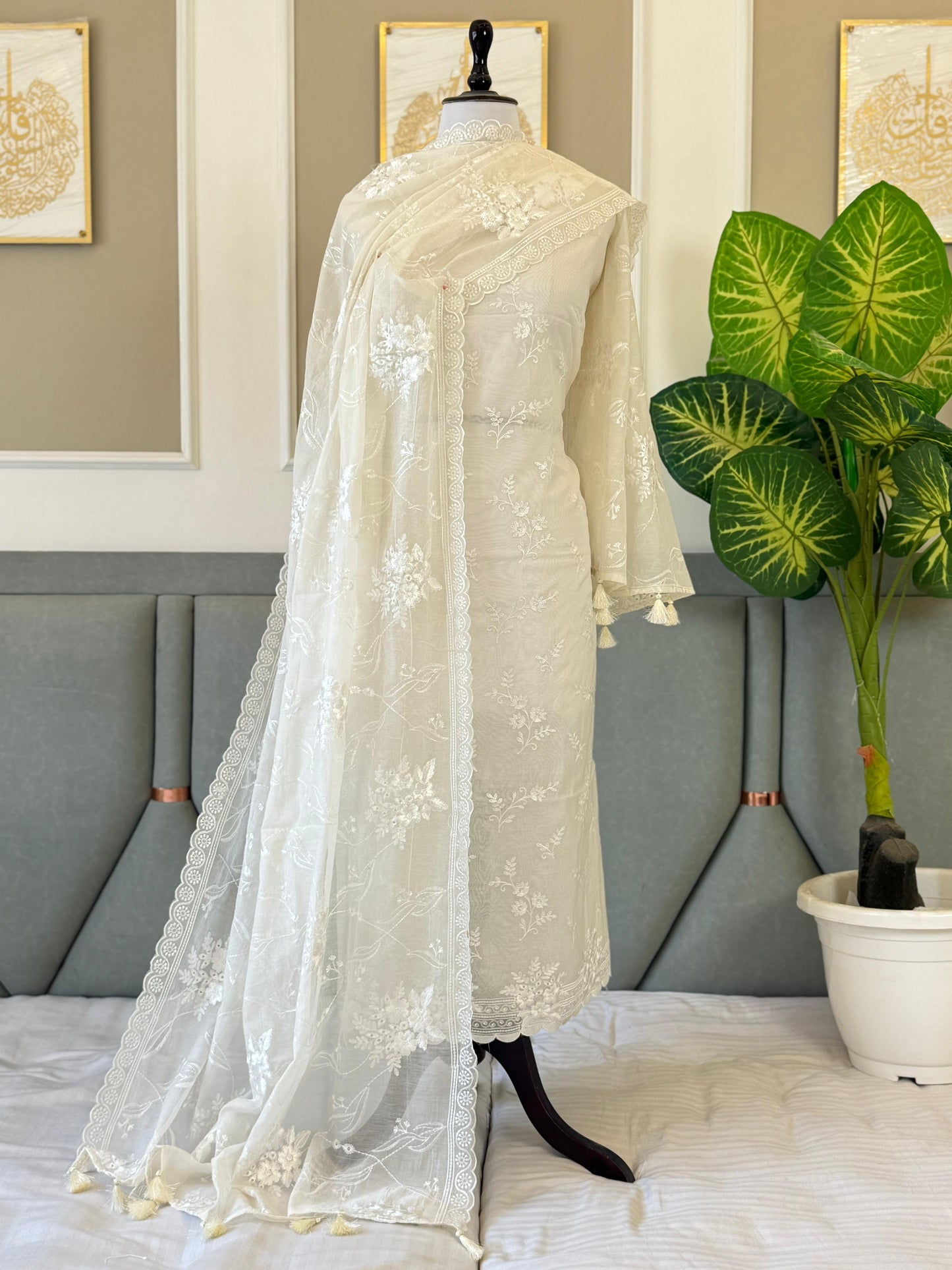 Pure Banarasi Chanderi Silk Embroidery Work Unstitched Suit.