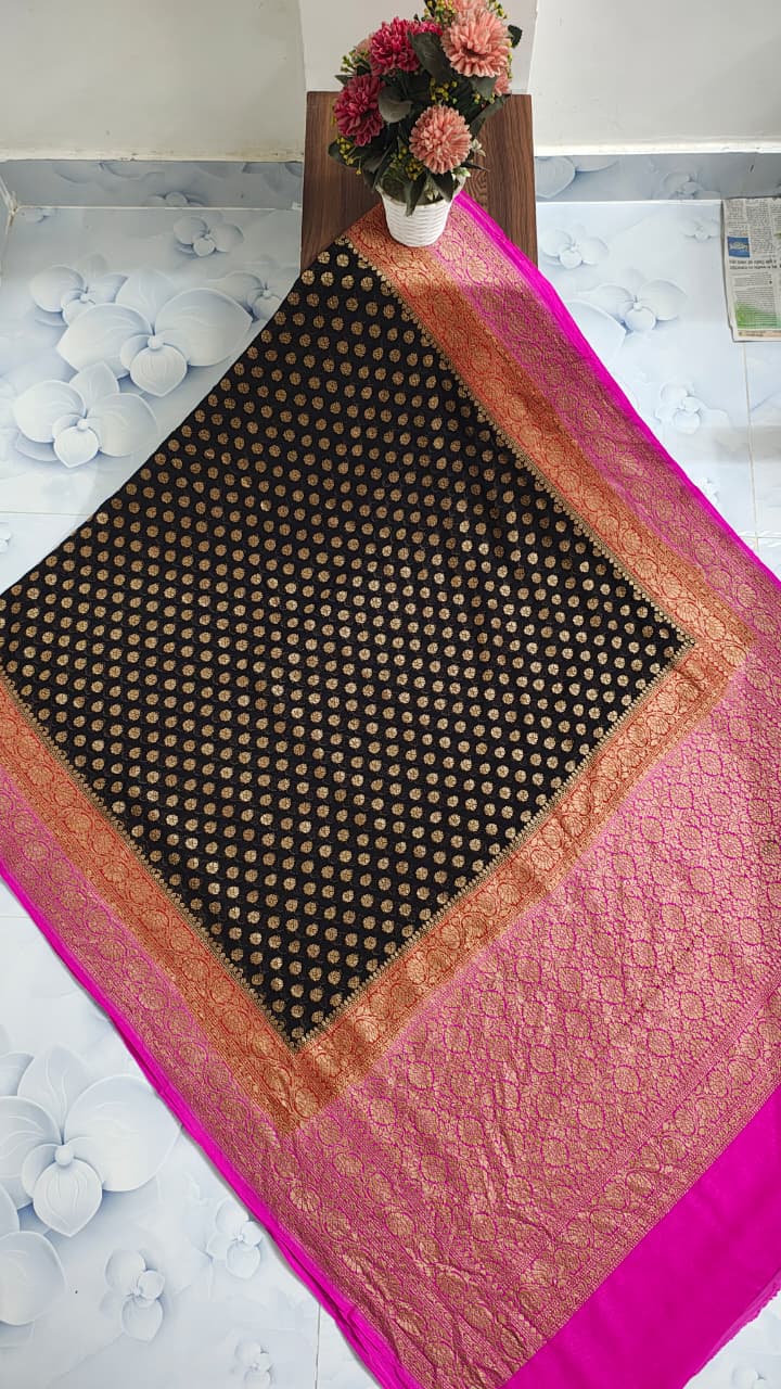 Pure Handloom Khaddi Georgette Saree Zari Work.