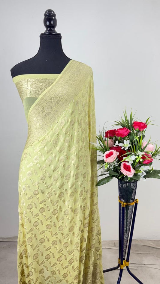 Pure Handloom Khaddi Georgette Saree Zari Work.