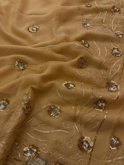 Pure Diamond Chiffon Hand Work Saree.