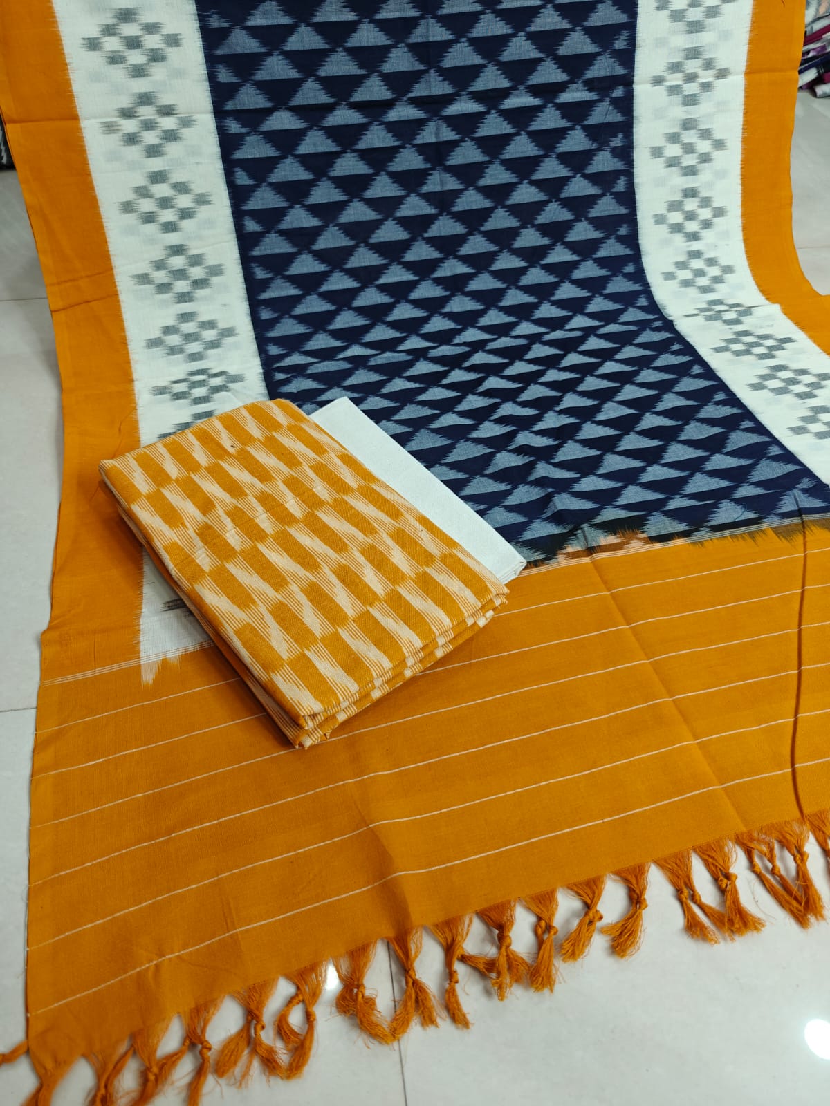 Pure Cotton Double Ikkat Unstitched Suit.