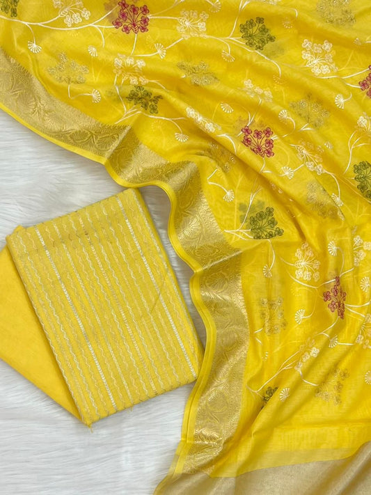 Banarasi Chanderi Embroidery Work Unstitched Suit
