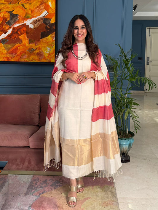 Pure Maheswari Silk Cotton Handwoven Unstitch Suit.