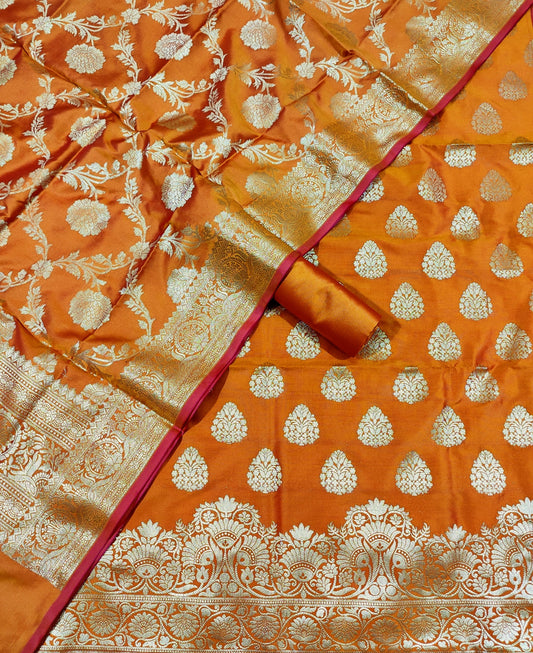 Banarasi Katan Silk Zari Work Unstitched Suit with Dupatta
