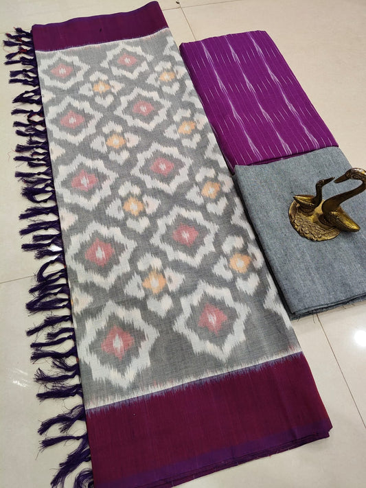 Beautiful Pure Cotton Double Ikkat Unstitched Suit.