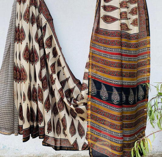 Pure Chanderi Silk Hand-block Printed Saree.