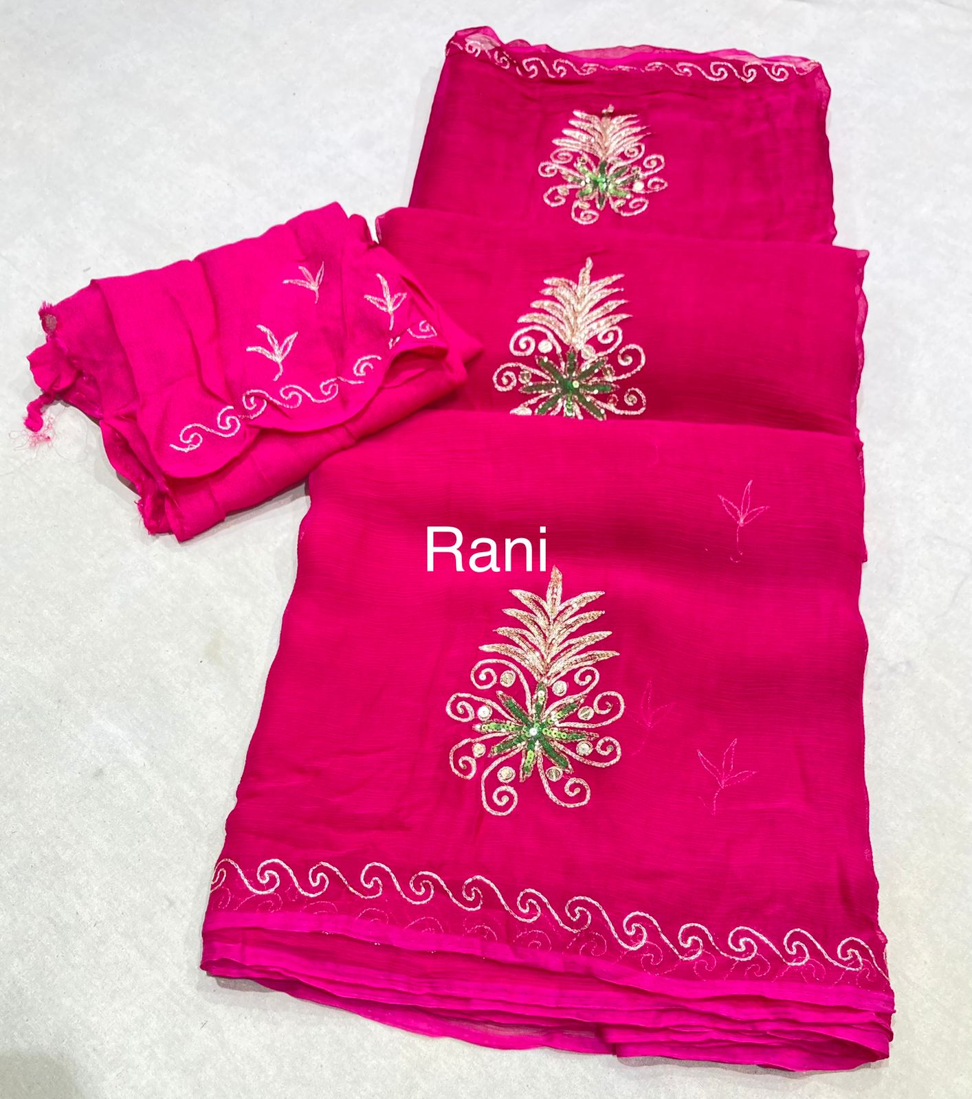 Beautiful Pure Diamond Chiffon Rajputi Hand Ksb Sikvans Work Saree