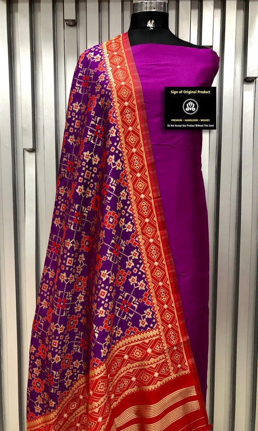 Banarasi Plain Silk Unstitched Suit with Patola Silk Dupatta