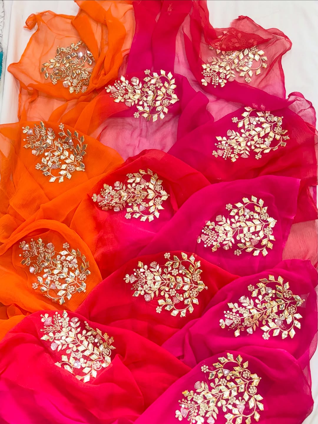 Pure Diamond Chiffon Gota Work Saree With Blouse.