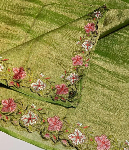 Banarasi Tissue Silk Embroidery Cut Work Saree.