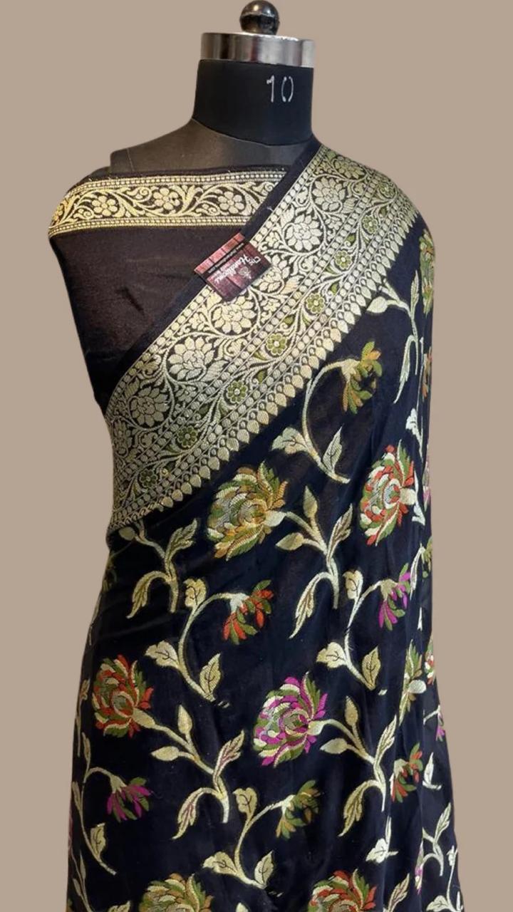 Pure Handloom Khaddi Chiffon Georgette Saree With Zari Weaving Blouse