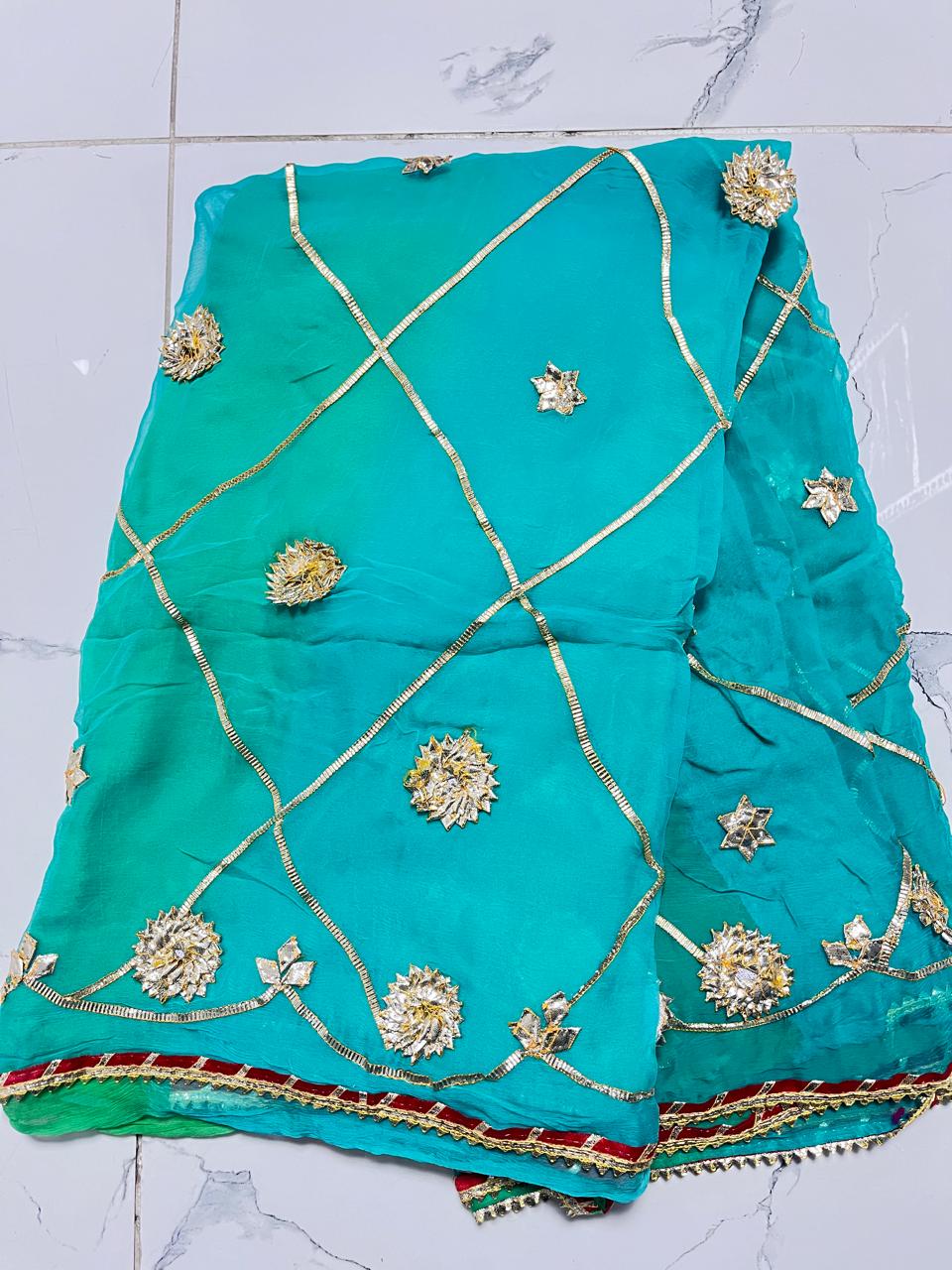 Pure Dimond Chiffon Gota Jaal Saree Blouse