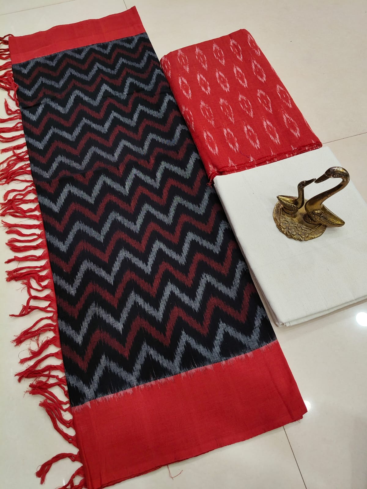 Beautiful Pure Cotton Double Ikkat Unstitched Suit.