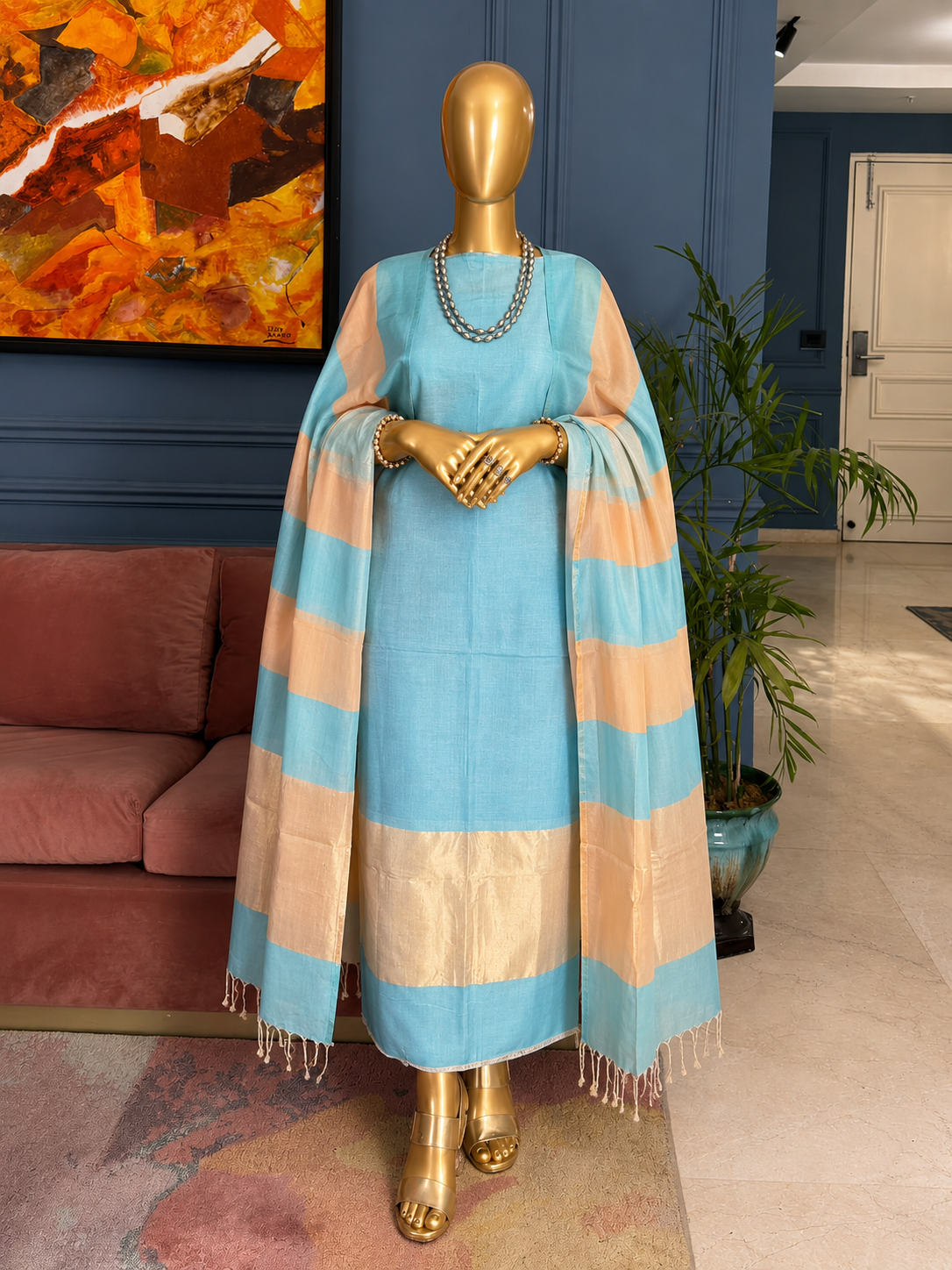 Pure Maheswari Silk Cotton Handwoven Unstitch Suit.