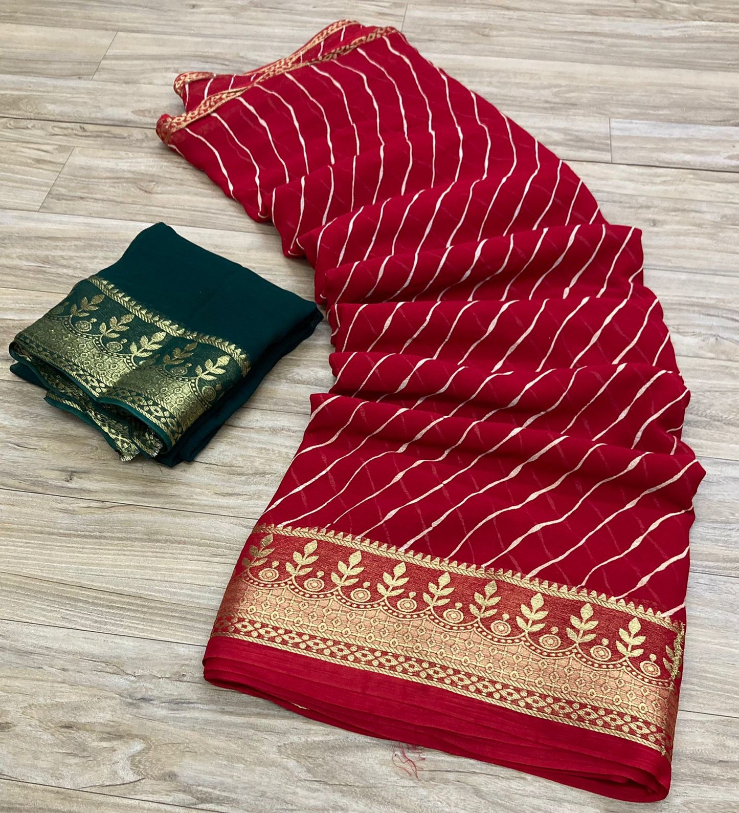 Pure Georgette Leheriya With Banarasi Zari Border Saree