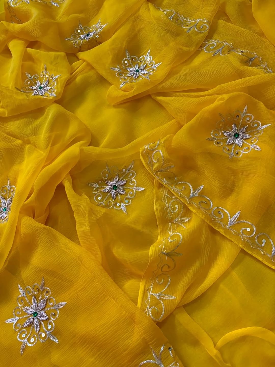 PURE DIAMOND CHIFFON  HANDCRAFTED ZARI AND GOTA WORA SAREE .