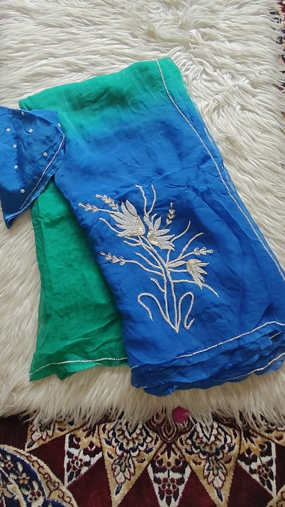 Pure Diamond Chiffon Hand Work  Work Saree.