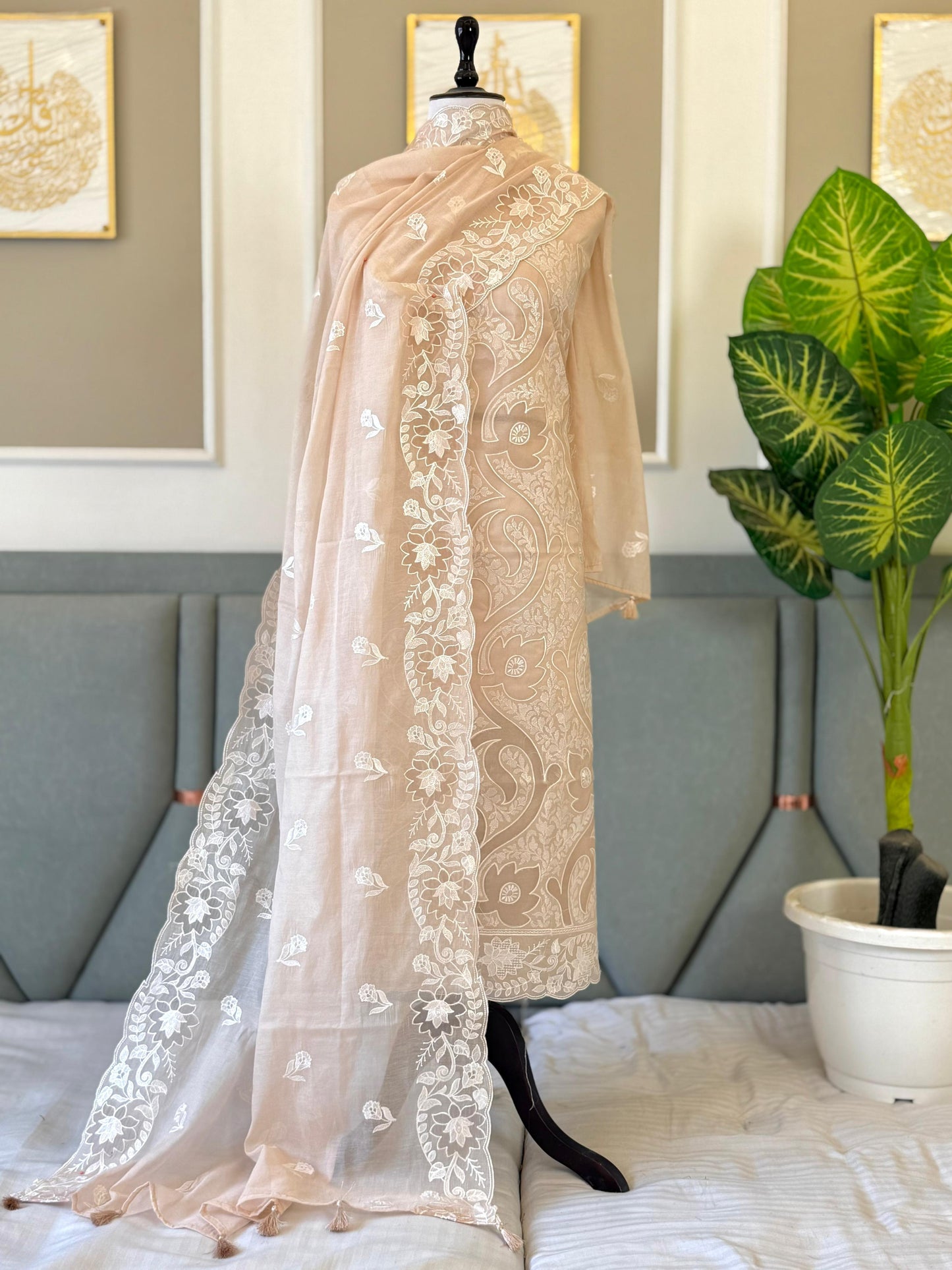 Pure Banarasi Chanderi Silk Embroidery Work Unstitched Suit.